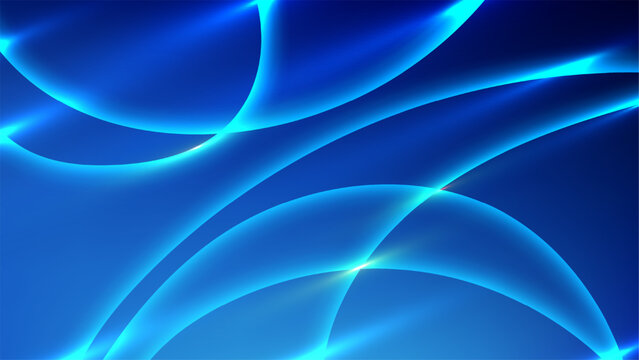 Abstract blue background with glowing neon curved lines for futuristic technology and digital communication concepts