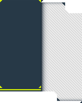 Modern corporate background template with dark navy blue and light gray diagonal striped panels accented with bright neon yellow lines, business presentation flyer cover design layout