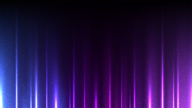 Abstract futuristic background with cyan blue and magenta purple glowing vertical light beams and glowing particles on dark space backdrop for modern digital technology poster design