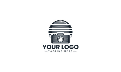 Fototapeta premium Black Vector Logo of Sunset Photography, Evening Landscape Camera