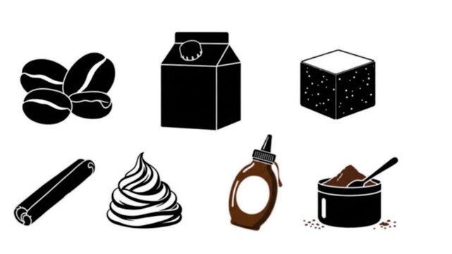 Minimalist coffee ingredient icons on white background