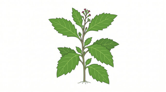 Daun Dewa plant illustration. Gynura procumbens botanical drawing for herbal medicine.