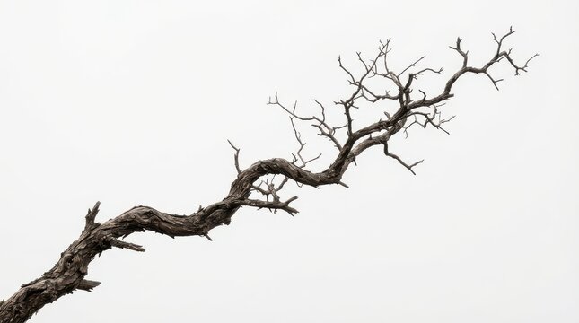 Dry bare tree branch isolated on white background