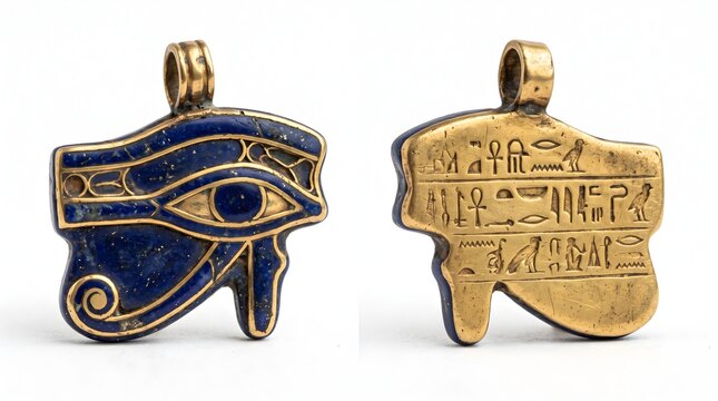 Ancient Egyptian Eye of Horus lapis lazuli gold amulet front and back