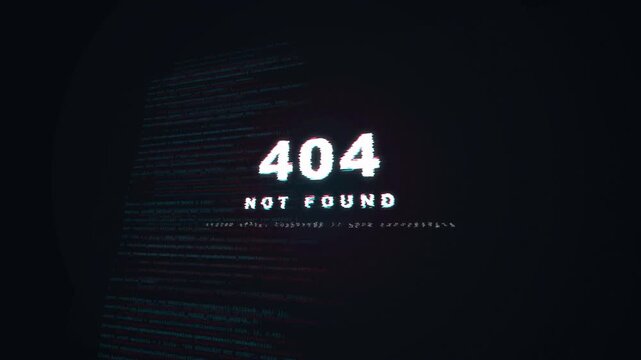 Futuristic digital 404 error message on screen with glitch animation footage for broadcast.