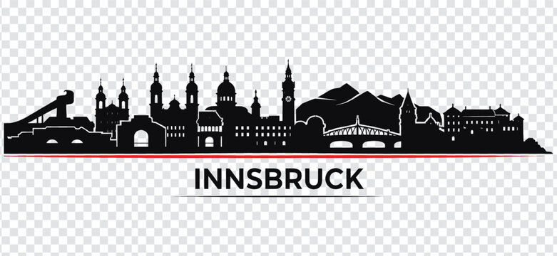 Innsbruck austria city skyline silhouette with famous landmarks and nordkette mountains