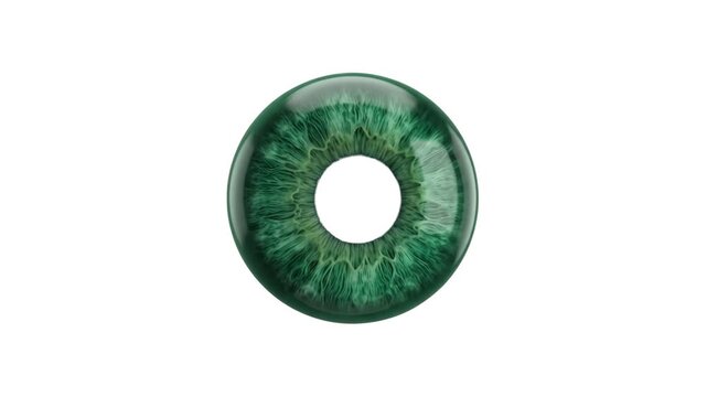 Detailed green human eye iris ring element with pupil cutout, isolated on a clean white background. Ideal for ophthalmology graphics, vision concepts, contact lens advertising, UI design, and optometr