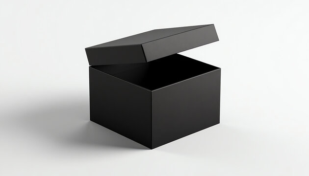 Black horizontal thin blank box from front top side angle. 3D illustration isolated on white background.