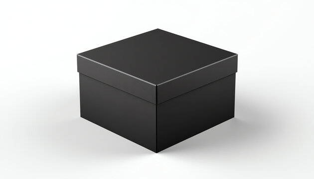 Black horizontal thin blank box from front top side angle. 3D illustration isolated on white background.