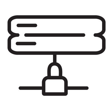 Vector illustration of secure server database icon with padlock line art style. Concept of data protection, cyber security, cloud hosting network connection, and privacy safety technology.t