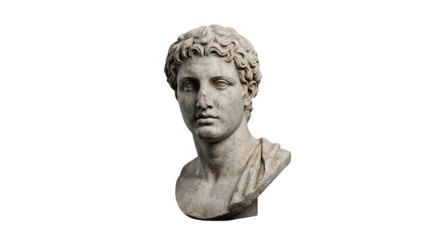 A detailed 3D render of a classical Greek or Roman statue bust facing forward against a clean white background. Suitable for history education, art history projects, and museum exhibits.