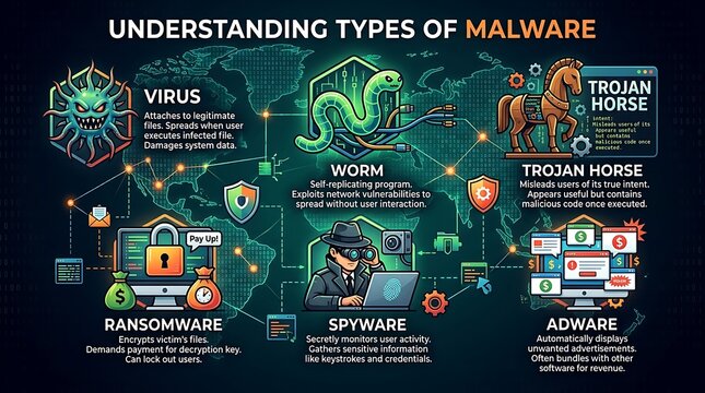 Infographic explaining different types of computer malware threats