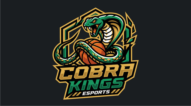 Aggressive cobra snake mascot logo design for a basketball esports team.