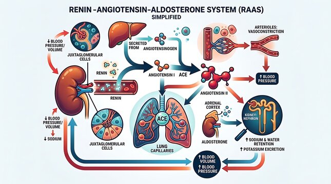 Renin angiotensin aldosterone system raas medical diagram