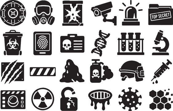 Containment Breach Anomaly Lab Biohazard Horror Icon Set - Minimalist Vectors