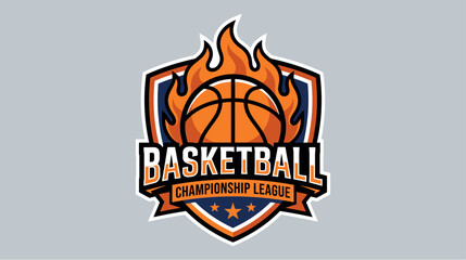 Professional basketball championship league logo design with a flaming ball emblem. © morph