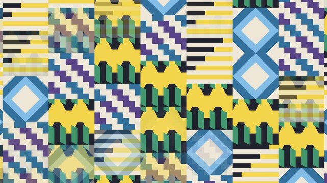 Seamless mirror pattern loop in cream, blue, sky blue - trendy animated 4K motion background for video editing, social media and presentation