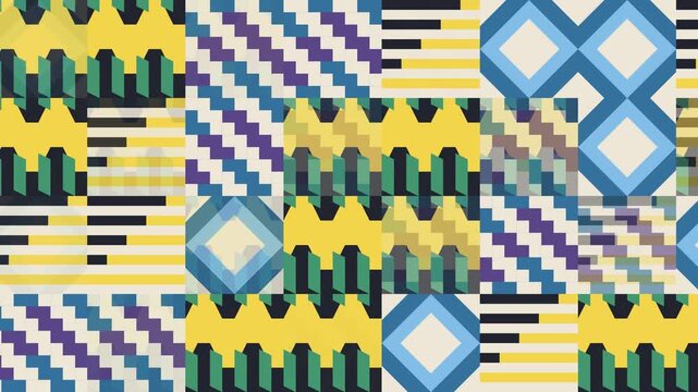 Seamless mirror pattern loop in cream, blue, sky blue - modern animated 4K motion background for video editing, social media and presentation