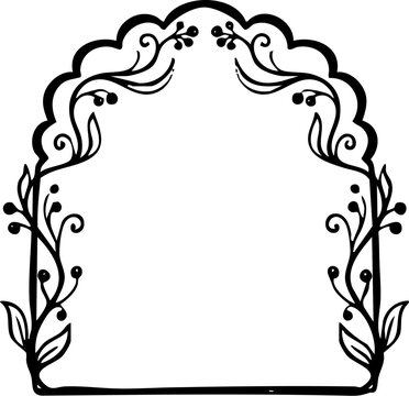 Hand-drawn silhouette ornamental frame. Vintage frame, hand drawn border, black silhouette, elegant frame, scrollwork frame, vintage ornament, ornamental border.