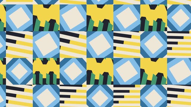 Seamless mirror pattern loop in cream, blue, sky blue - minimalist animated 4K motion background for video editing, social media and presentation