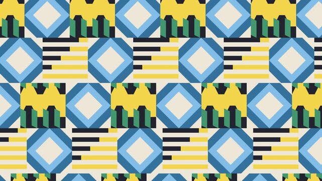 Seamless mirror pattern loop in cream, blue, sky blue - creative animated 4K motion background for video editing, social media and presentation