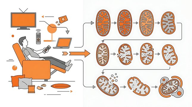 Sedentary lifestyle impact on mitochondrial health infographic