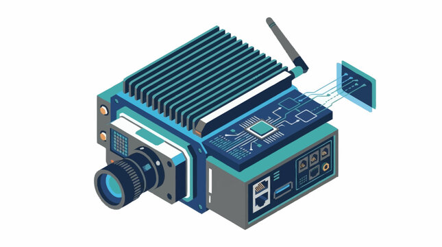 Isometric view of a modern security camera device.