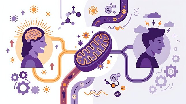 Conceptual illustration of mitochondrial health and mental energy