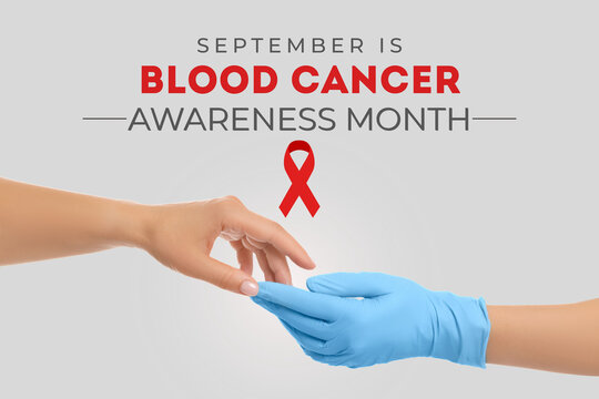Blood cancer. Hands connect to promote blood cancer awareness. Support and education concept