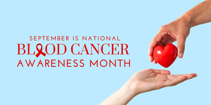 Blood cancer. Hand reaches to offer heart symbol in support of blood cancer awareness
