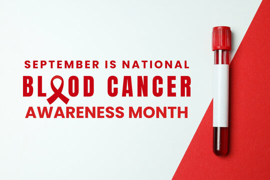 Red ribbon symbolizes blood cancer awareness. Effective communication and advocacy concept