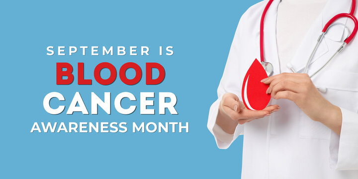 Blood cancer. Healthcare professional holds red blood drop symbol promoting blood cancer awareness
