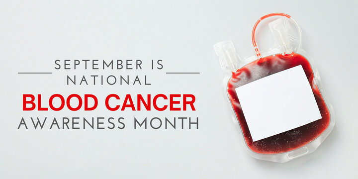 Blood cancer. Blood donation bag prominently featured in awareness campaign