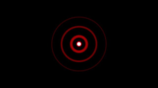 A glowing red circle on a black background surrounds a red pulsing dot.This dot isolated looped animation has an alpha channel on transparent background.