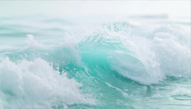 Sea wave ocean foam turquoise water spray surf seascape coastal motion with soft light summer scene, calm abstract ripple background, and breaking wave marine clear water texture for SEO friendly
