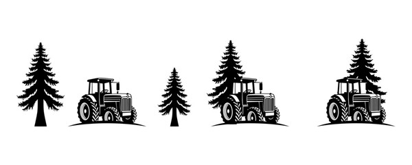 Obraz premium vehicle,Tractor logo design, heavy equipment, pine tree, contractor, plow, agriculture, industry, illustration, design, machine, agriculture, harvest, machinery, farming, graphic