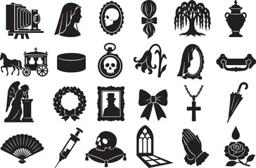 Obraz premium Victorian Mourning Post Mortem Funeral Horror Icon Set - Minimalist Vectors