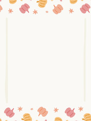 Obraz premium Blank rectangular invitation card template with hand drawn line frame and autumn pumpkin top bottom borders 