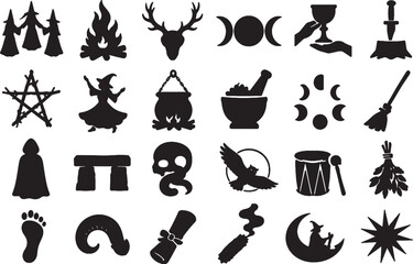 Fototapeta premium Witch Coven Midnight Sabbath Magic Ritual Icon Set - Minimalist Vectors