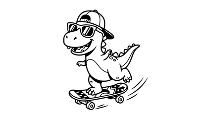Cool Dinosaur Skateboarder Cartoon Character Wearing Cap and Sunglasses Riding Skateboard Vector Illustration Design © MdShagarAli