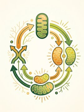 Stylized diagram of cellular respiration and energy production cycle