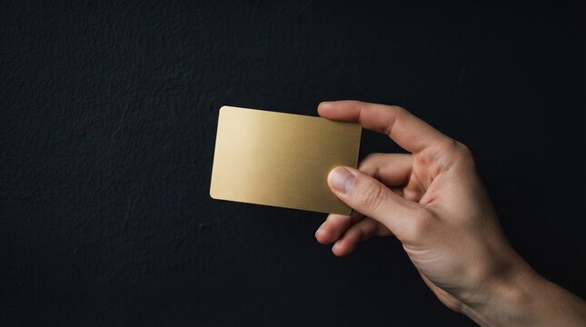 Hand holding gold gift card for celebration. 