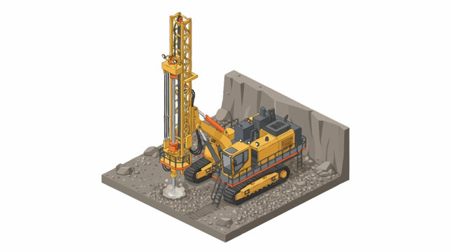 Heavy drilling rig at construction site with equipment.