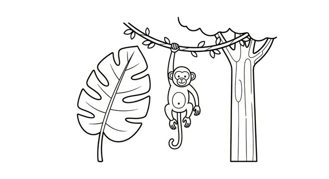 Monkey hanging from tree branch with leaf.