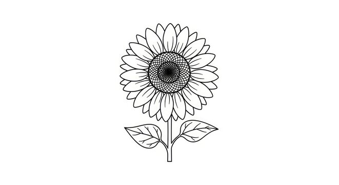 Simple black and white sunflower drawing.