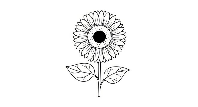 Simple black and white sunflower illustration.