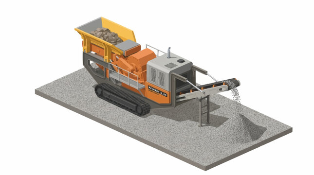 Orange industrial crushing machine processing gravel.