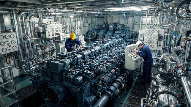 Advanced Cargo Ship Engine Room With Marine Machinery And Engineering Systems