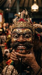 Obraz premium Traditional Masked Dancer Performing in Cultural Ceremony