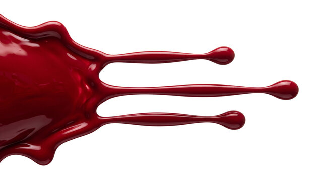 Abstract red liquid splash isolated on transparent background. glossy dark red paint drop with dynamic motion.